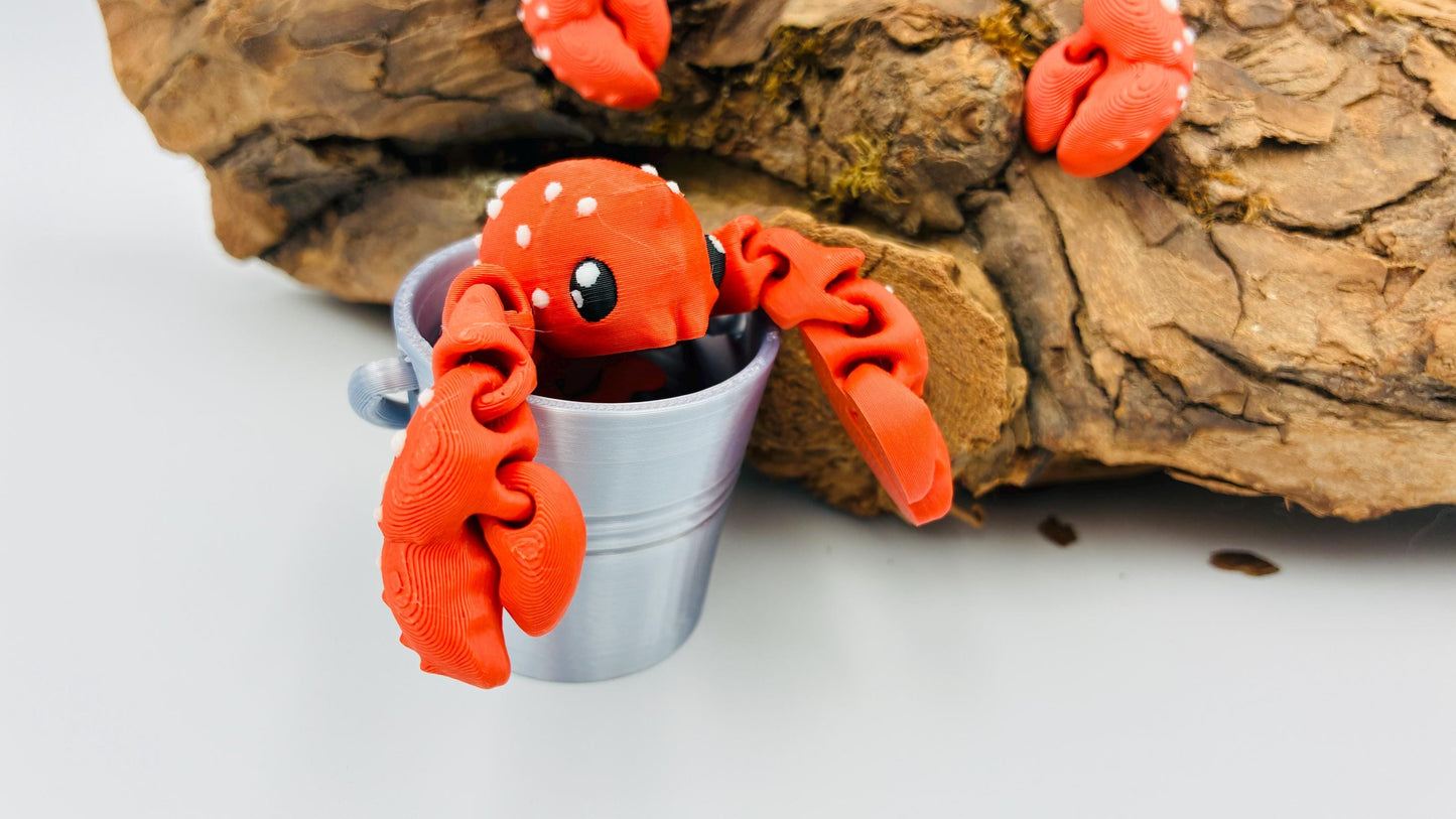 Beweglicher Hummer – 3D-gedruckt | optional mit Mini-Eimer | Geschenkidee & Deko