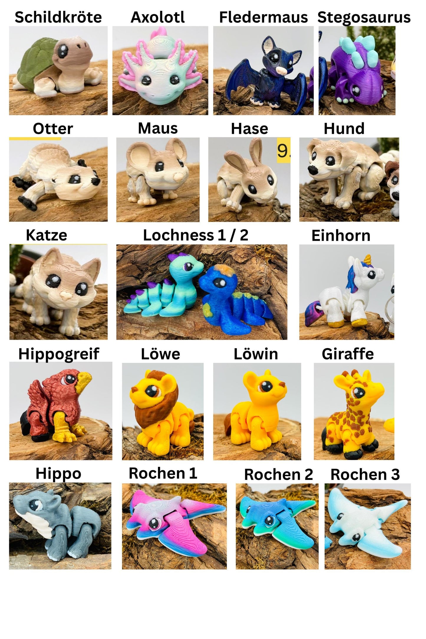 3D-gedruckte Mini-Tierchen ("Yordelz" 3,5–6,5 cm) – Wähle dein Set oder lass dich überraschen! Stressbälle Fidget Adventskalender Füllung