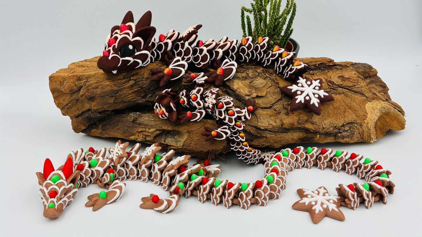 Beweglicher Baby Lebkuchendrache – handgemachte süße Dekofigur, Geschenkidee für Weihnachten, Fantasy & Drachenliebhaber