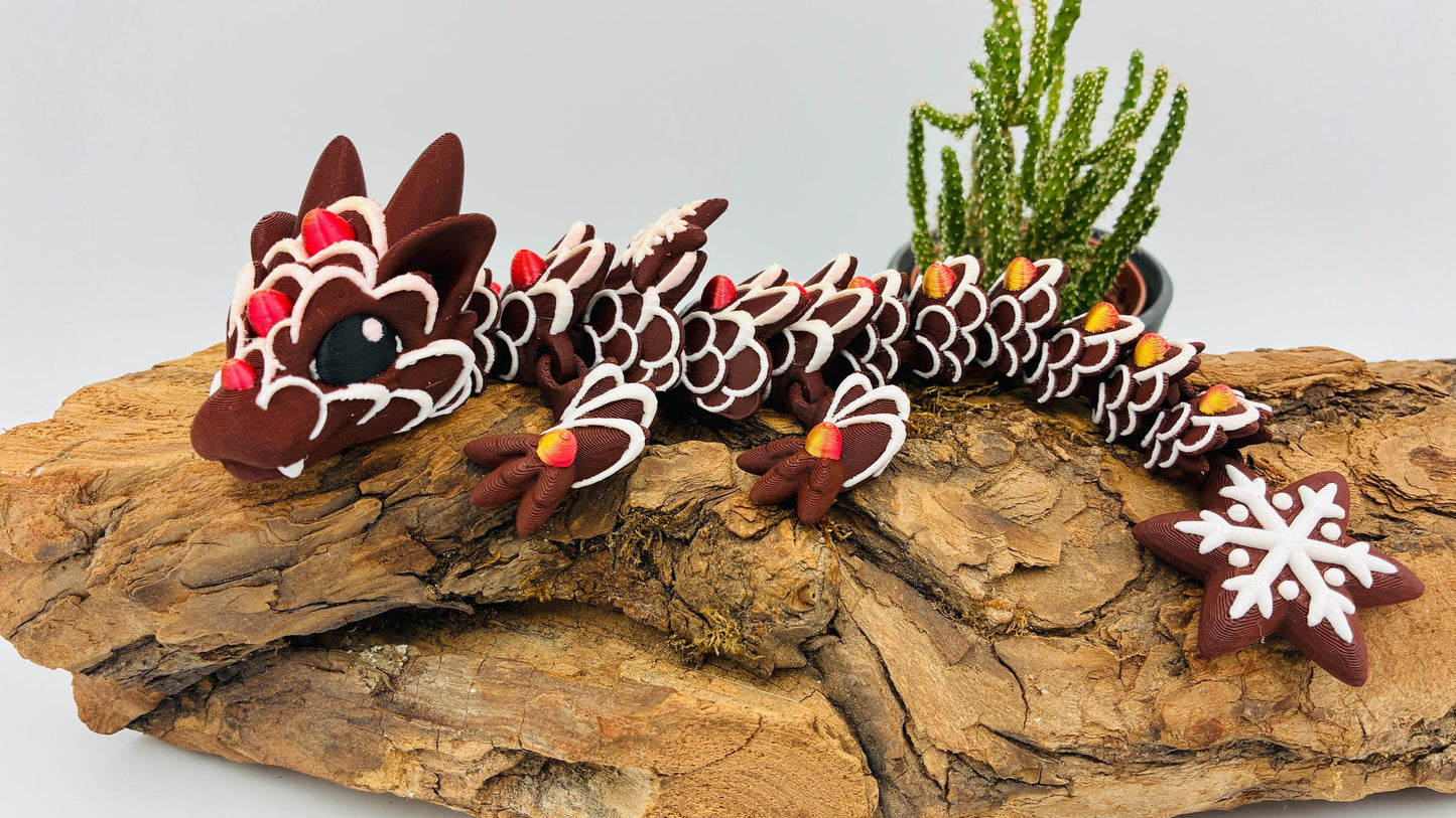 Beweglicher Baby Lebkuchendrache – handgemachte süße Dekofigur, Geschenkidee für Weihnachten, Fantasy & Drachenliebhaber