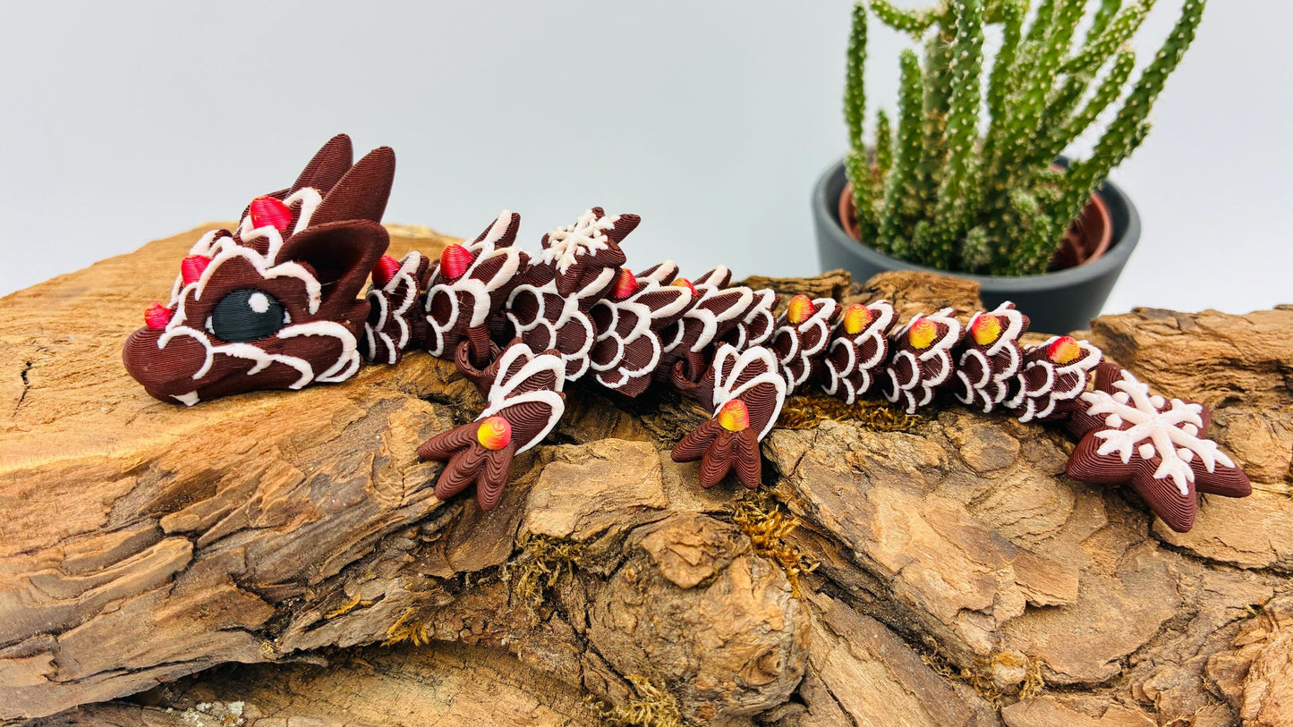 Beweglicher Baby Lebkuchendrache – handgemachte süße Dekofigur, Geschenkidee für Weihnachten, Fantasy & Drachenliebhaber