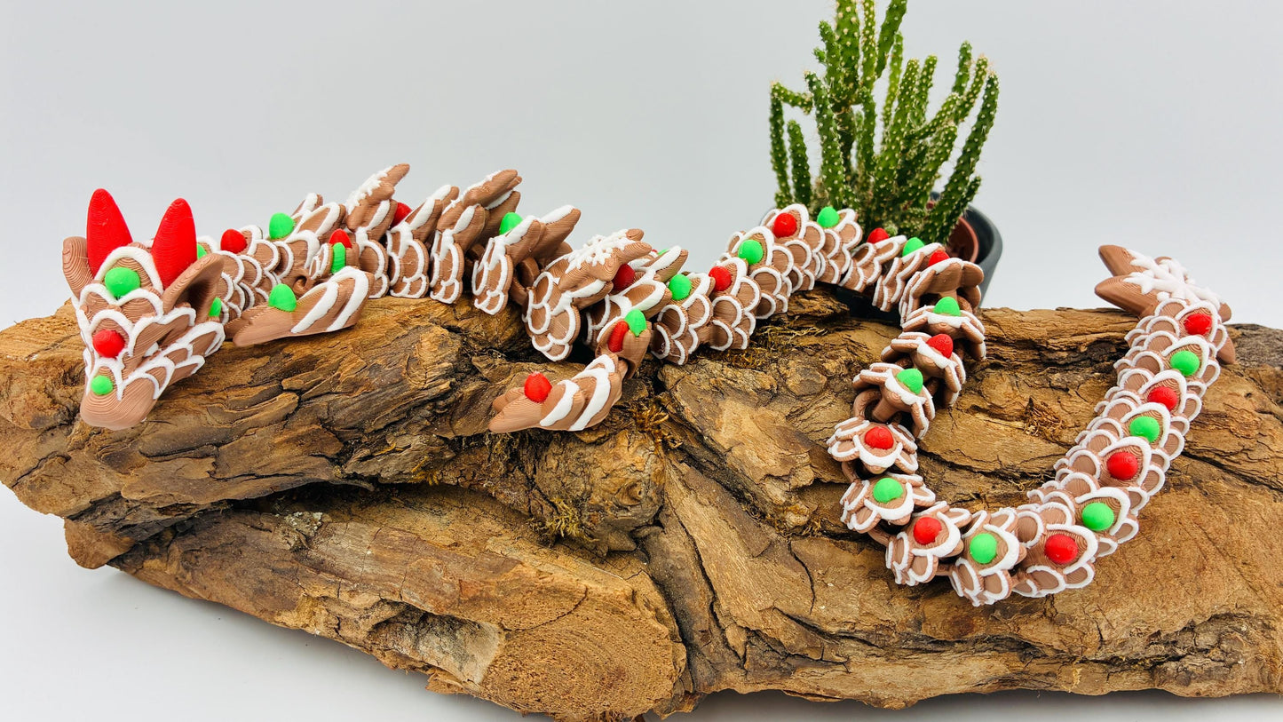 Beweglicher Baby Lebkuchendrache – handgemachte süße Dekofigur, Geschenkidee für Weihnachten, Fantasy & Drachenliebhaber