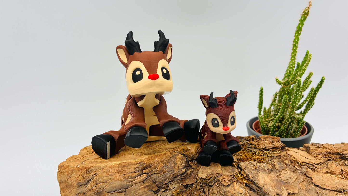 3D-gedrucktes bewegliches Rentier Rudolf oder Reh Bambi – niedliche Weihnachtsdeko, Geschenkidee & Sammlerfiguren