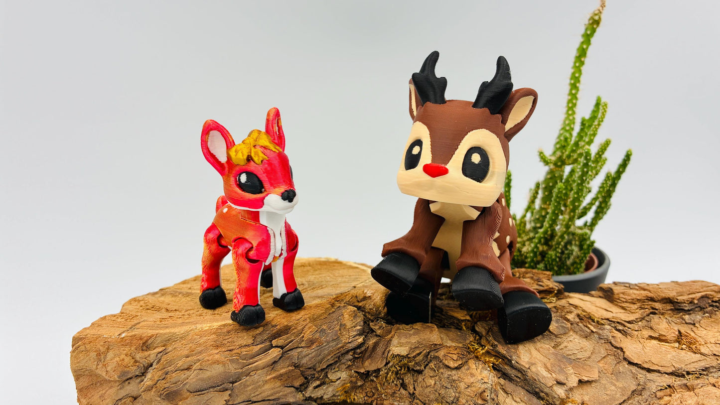 3D-gedrucktes bewegliches Rentier Rudolf oder Reh Bambi – niedliche Weihnachtsdeko, Geschenkidee & Sammlerfiguren