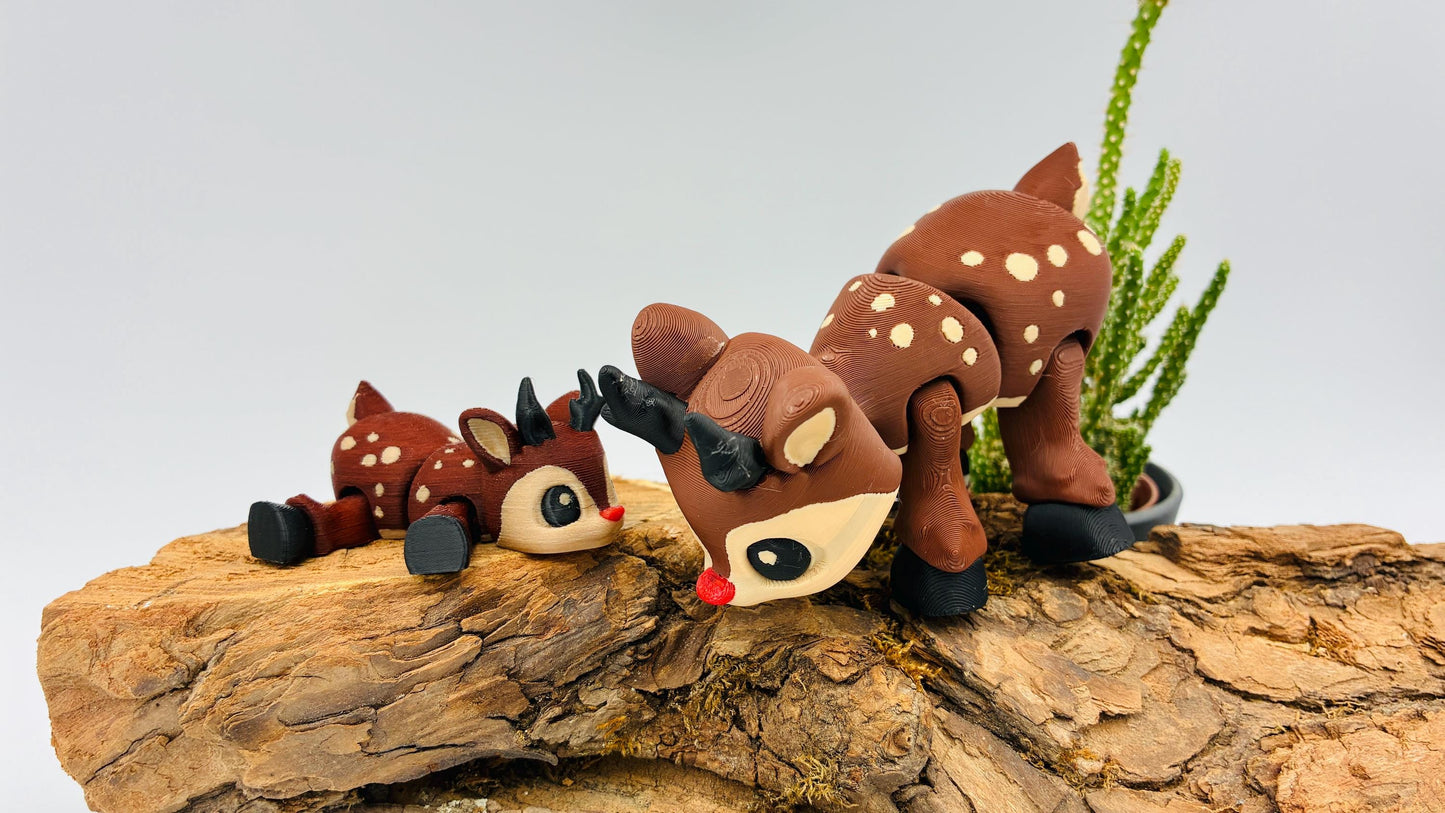 3D-gedrucktes bewegliches Rentier Rudolf oder Reh Bambi – niedliche Weihnachtsdeko, Geschenkidee & Sammlerfiguren