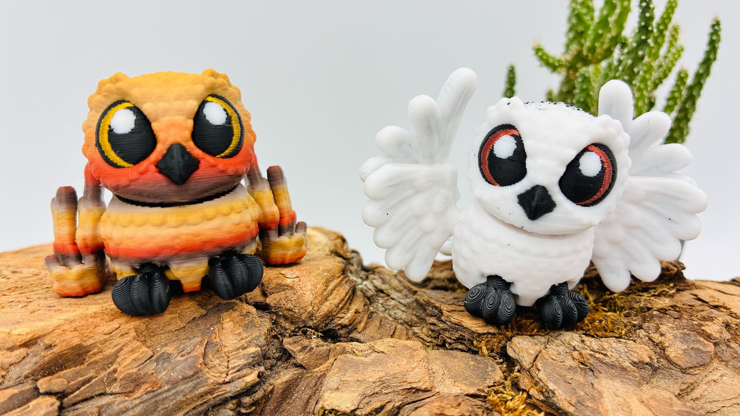 3D-gedruckte bewegliche Schneeeule „Hedwig“ oder braune Eule „Olaf“ – handgemachte Eulenfiguren, Geschenk & Deko