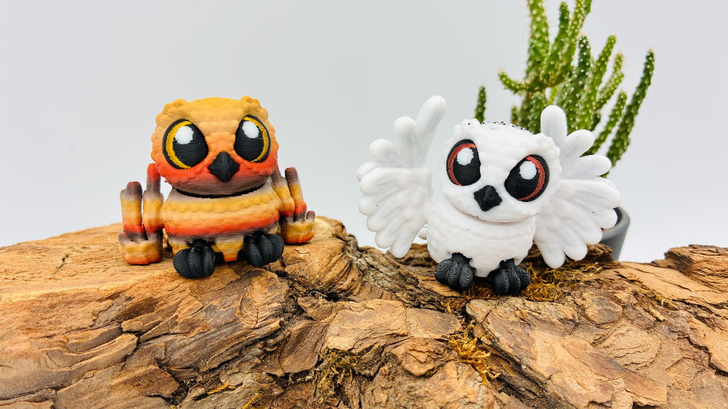 3D-gedruckte bewegliche Schneeeule „Hedwig“ oder braune Eule „Olaf“ – handgemachte Eulenfiguren, Geschenk & Deko