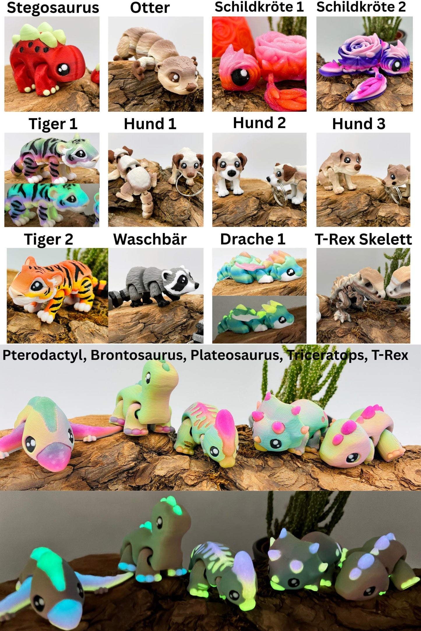 Flexi Tiere für Groß und Klein | 3D Druck Fidget | Adventskalender Füllung | beweglich | Schreibtischdeko | Geschenkidee | Sets