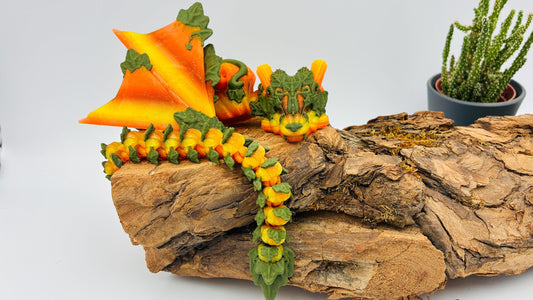 3D-gedruckter beweglicher Kürbisdrache – handgemachte Fantasyfigur, Herbstdeko & Geschenk für Drachenliebhaber