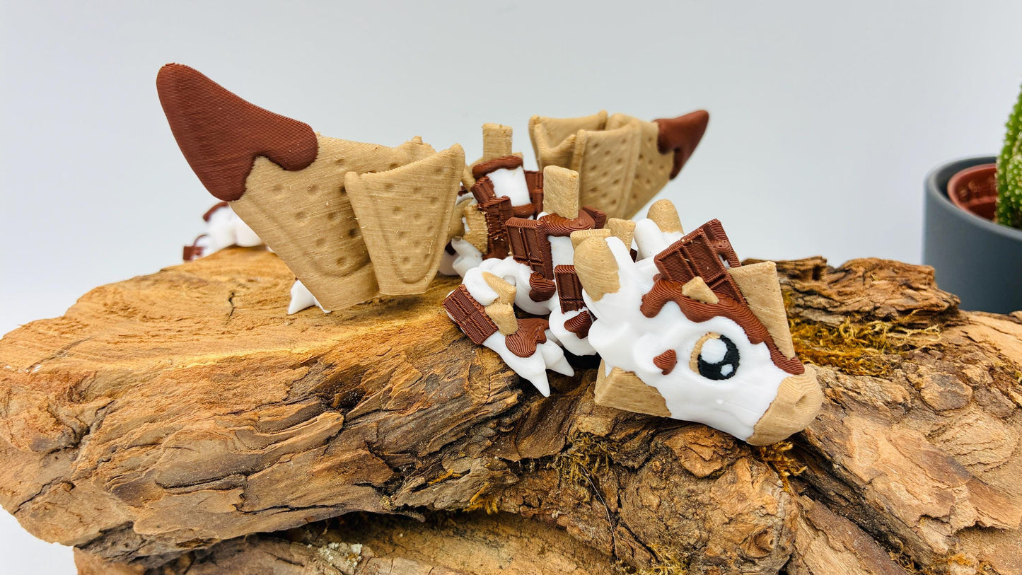 Beweglicher Baby S’mores Drache | 3D gedruckte Fantasyfigur | niedliches Drachenbaby | Geschenk für Fantasy- & Drachenfans
