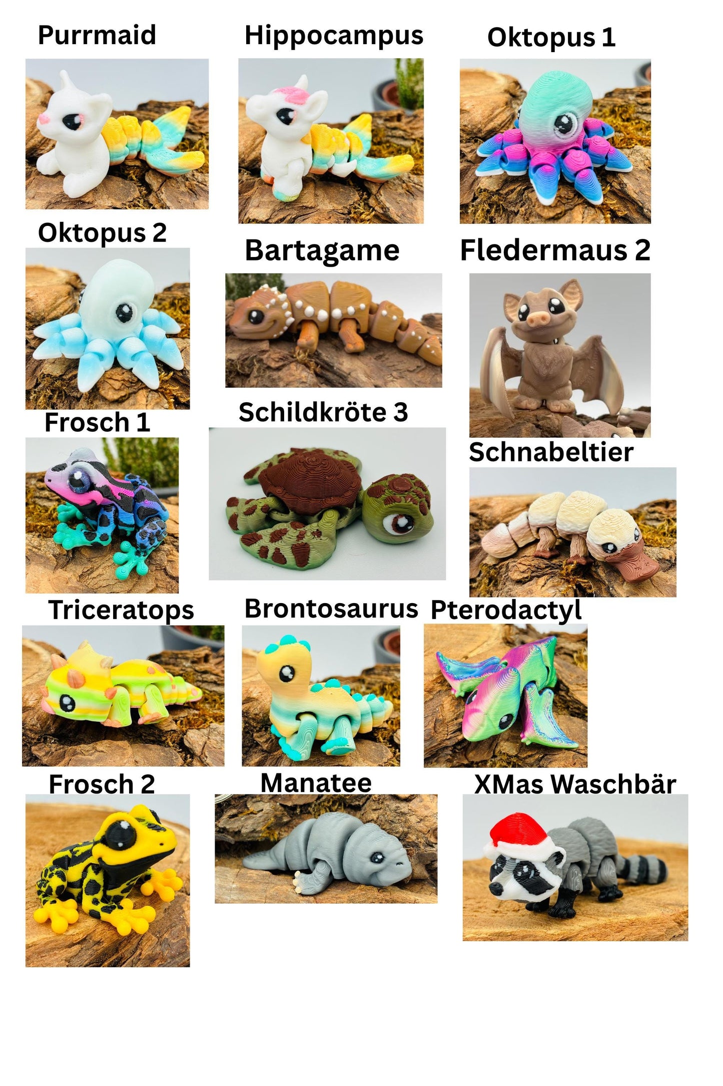 3D-gedruckte Mini-Tierchen ("Yordelz" 3,5–6,5 cm) – Wähle dein Set oder lass dich überraschen! Stressbälle Fidget Adventskalender Füllung