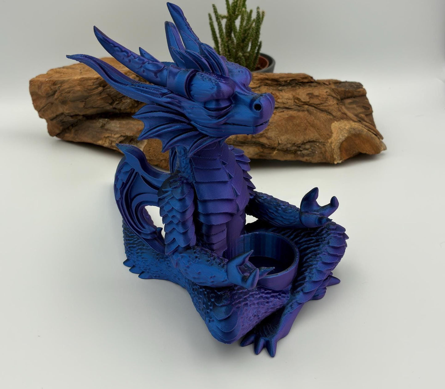 Mystischer meditierender Drache – 3D-gedruckter LED-Teelichthalter / Fantasy-Deko – handgemacht in Wunschfarbe