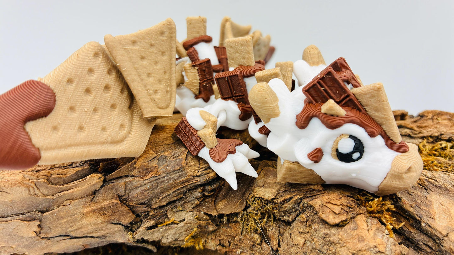 Beweglicher Baby S’mores Drache | 3D gedruckte Fantasyfigur | niedliches Drachenbaby | Geschenk für Fantasy- & Drachenfans