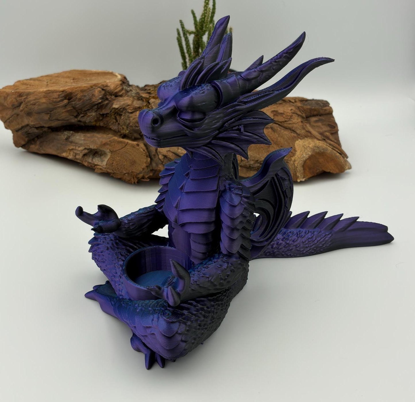 Mystischer meditierender Drache – 3D-gedruckter LED-Teelichthalter / Fantasy-Deko – handgemacht in Wunschfarbe