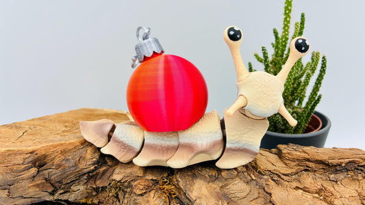 1.) 3D-gedruckte Schnecke – beweglich, austauschbares Schneckenhaus, Geschenkidee für Weihnachten / Nachtleuchtend / Ornament