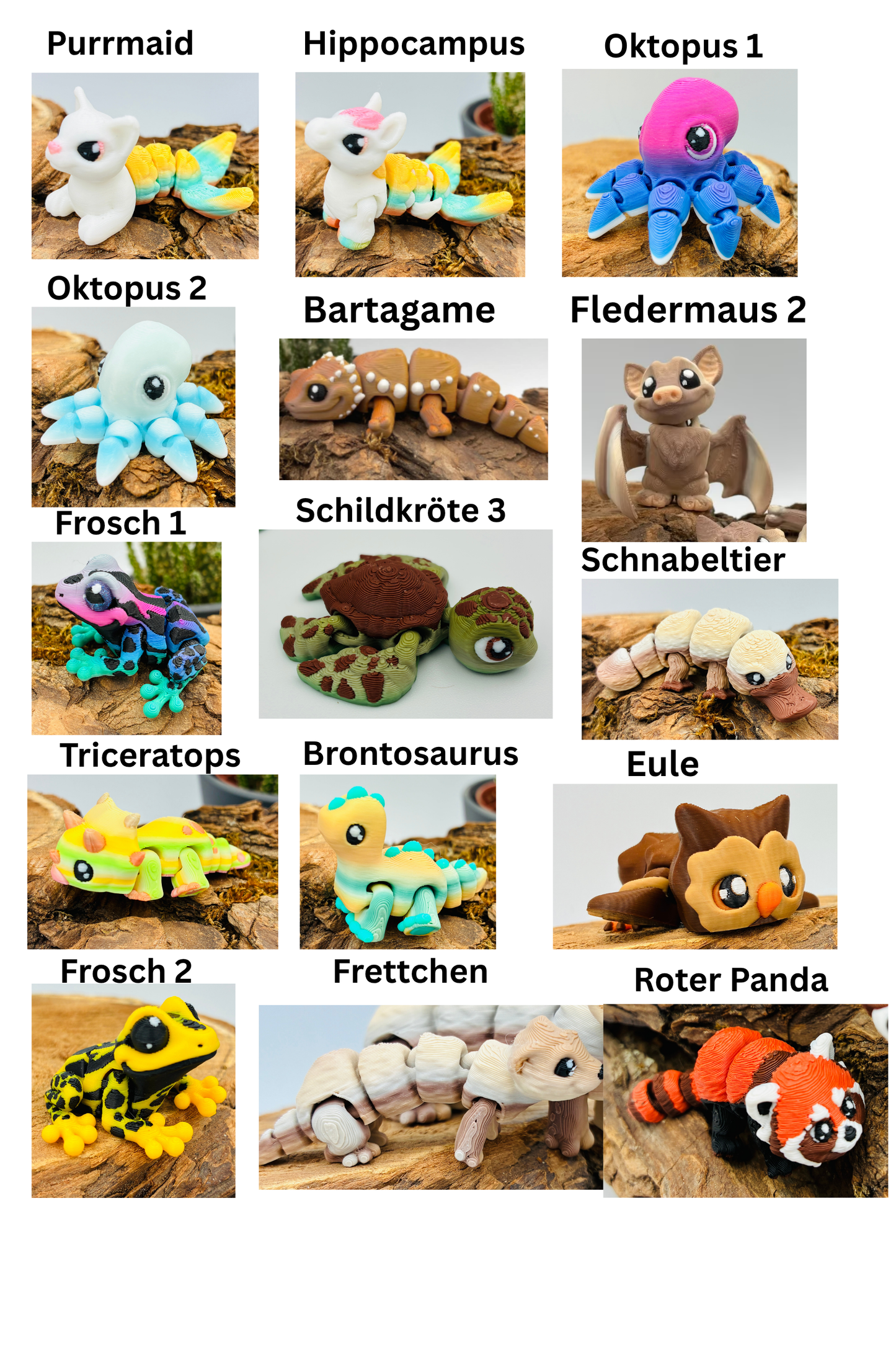 1.) 3D-gedruckte Mini-Tierchen ("Yordelz" 3,5–6,5 cm) – Wähle dein Set oder lass dich überraschen!