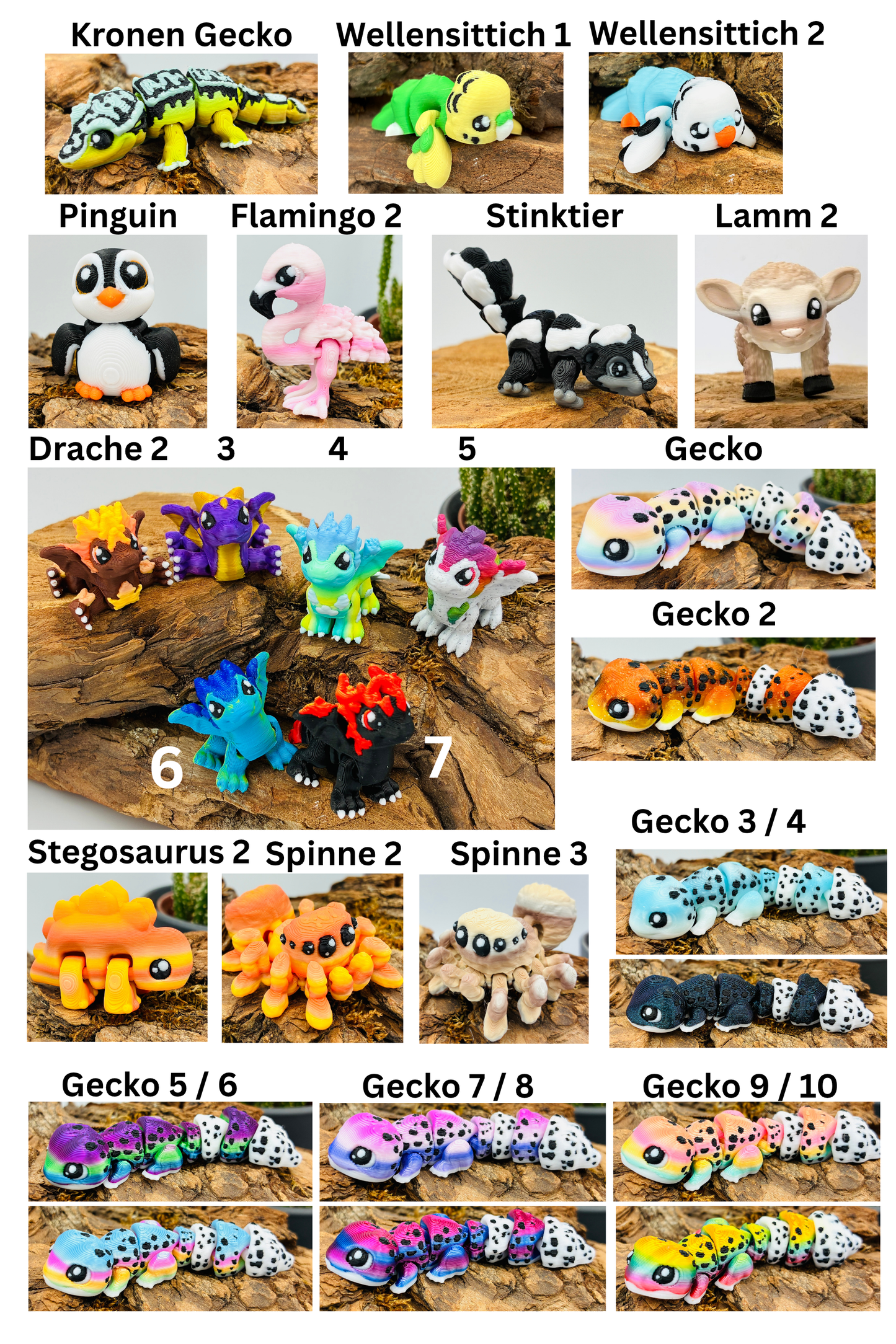 1.) 3D-gedruckte Mini-Tierchen ("Yordelz" 3,5–6,5 cm) – Wähle dein Set oder lass dich überraschen!