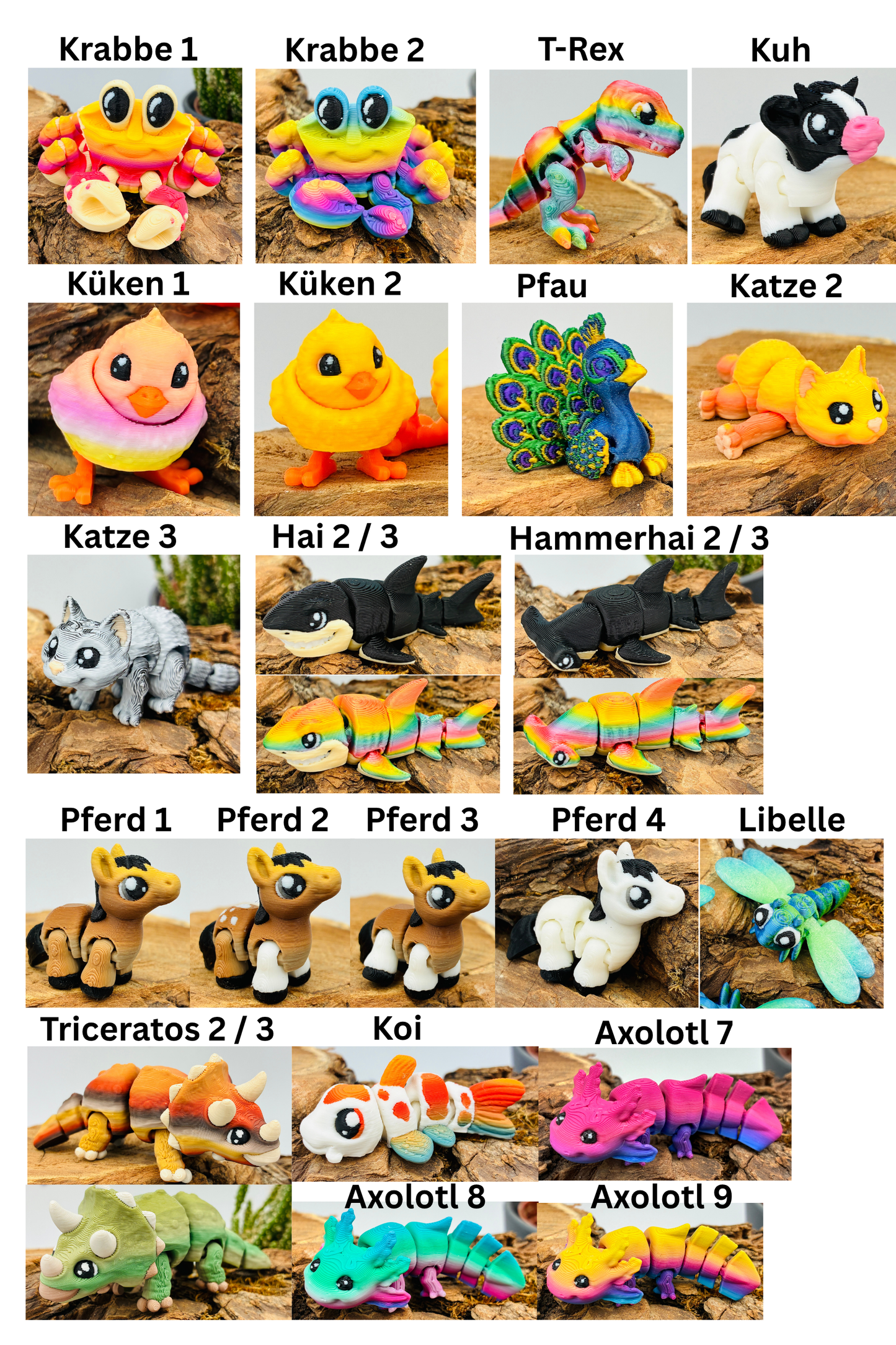 1.) 3D-gedruckte Mini-Tierchen ("Yordelz" 3,5–6,5 cm) – Wähle dein Set oder lass dich überraschen!