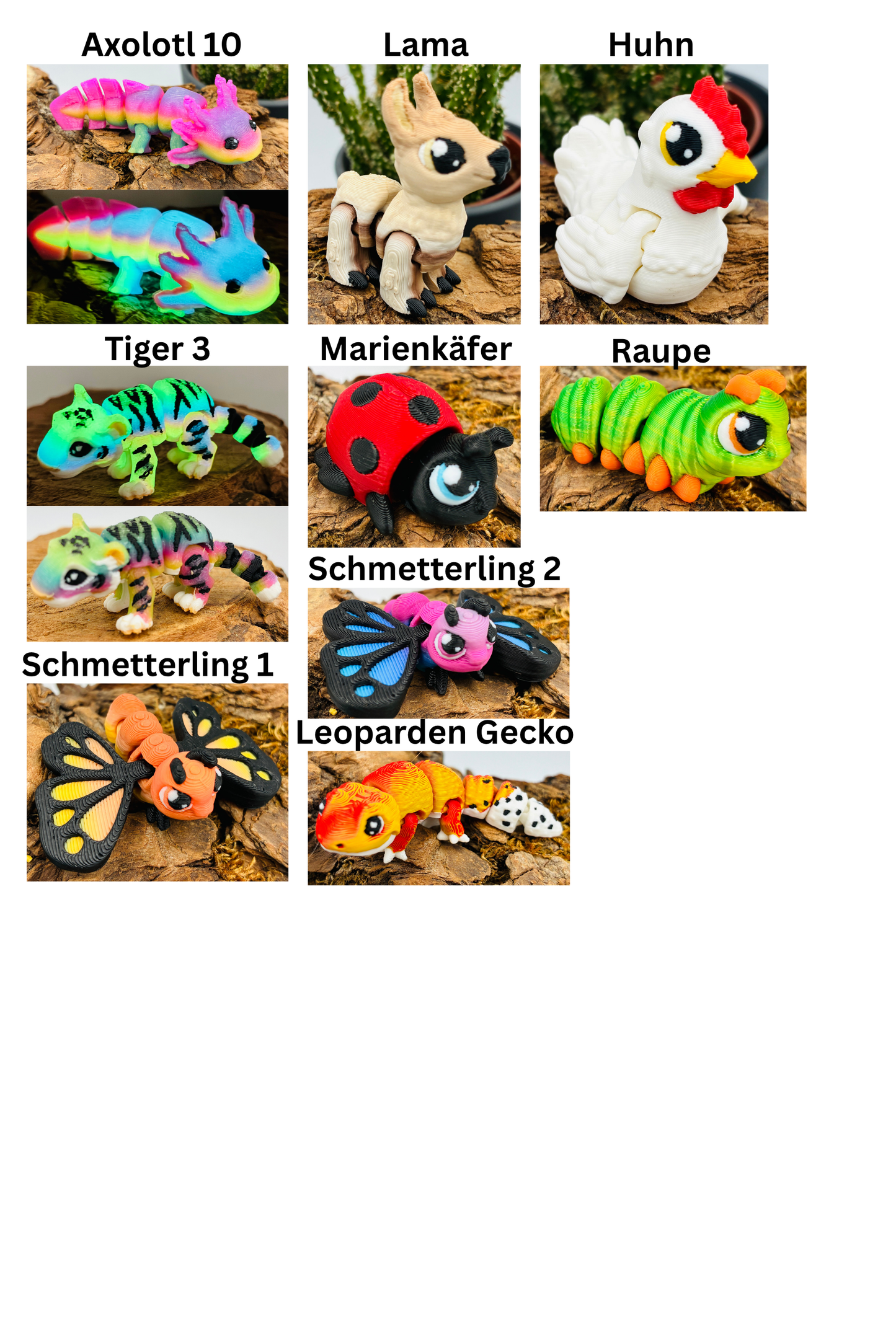 1.) 3D-gedruckte Mini-Tierchen ("Yordelz" 3,5–6,5 cm) – Wähle dein Set oder lass dich überraschen!