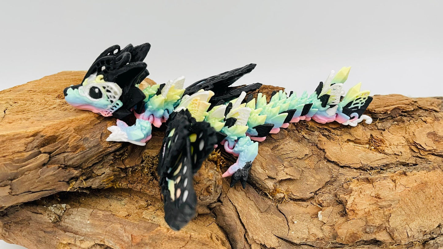 Baby Fee Wolf Drache mit mystischen Flügeln – Beweglicher 3D-gedruckter Drache - Magisches Geschenk