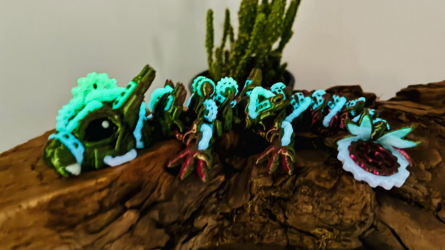 Beweglicher Baby Steampunk Drache – 3D-gedruckt aus nachtleuchtendem PLA – mit oder ohne Flügel