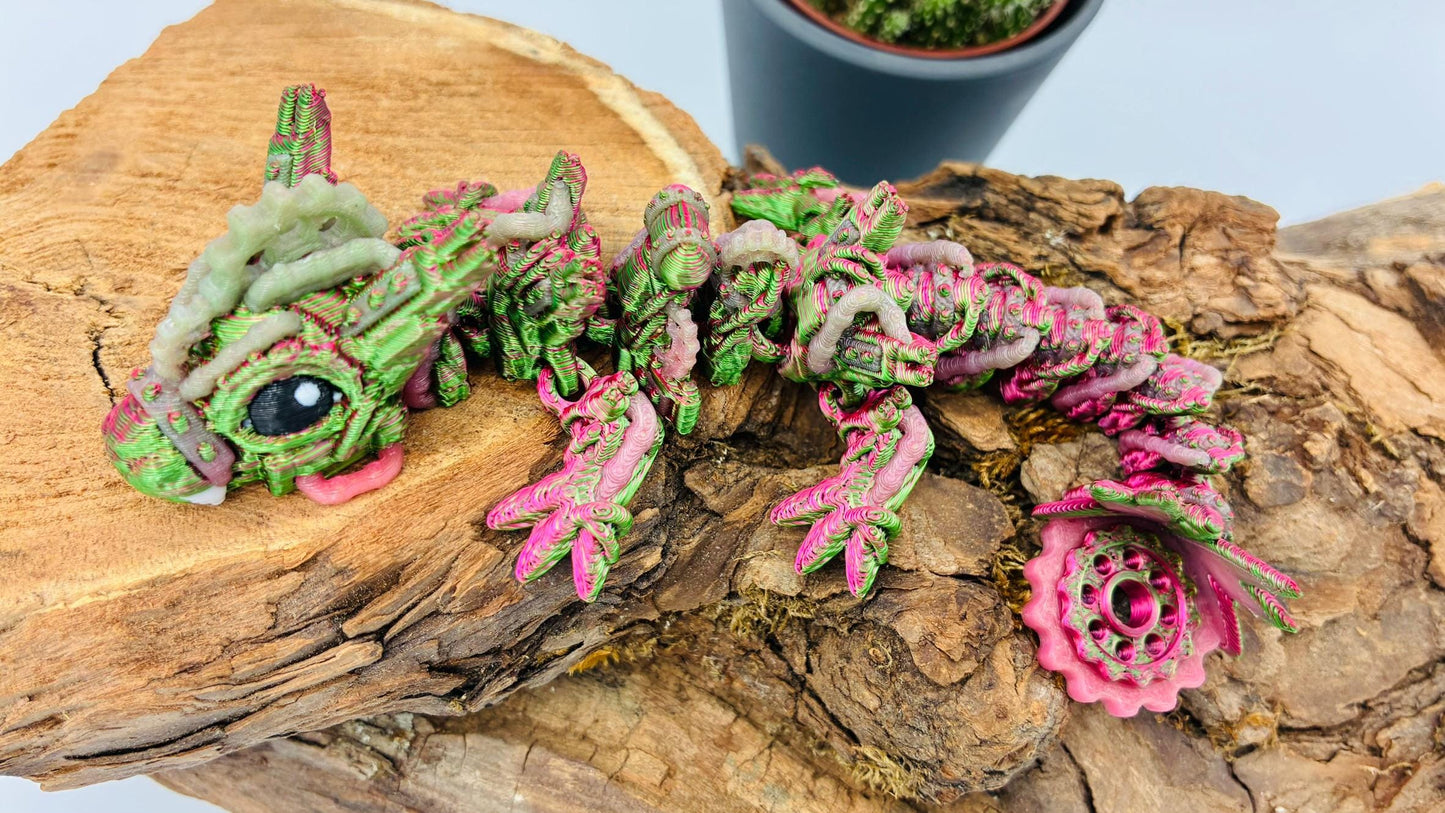 Beweglicher Baby Steampunk Drache – 3D-gedruckt aus nachtleuchtendem PLA – mit oder ohne Flügel