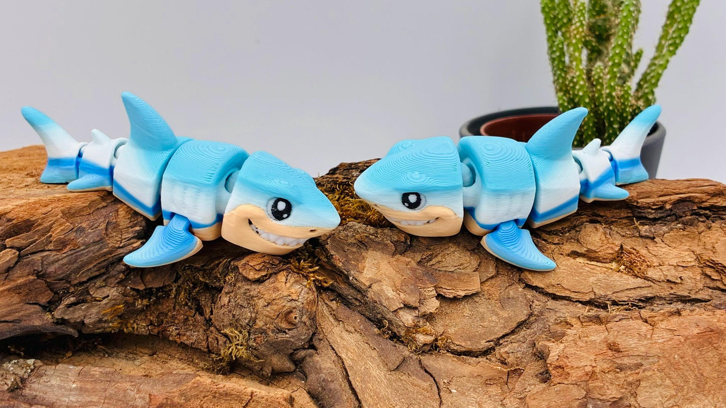 beweglicher Hai Fisch weißer Hai | 3D Druck Fidget Flexi