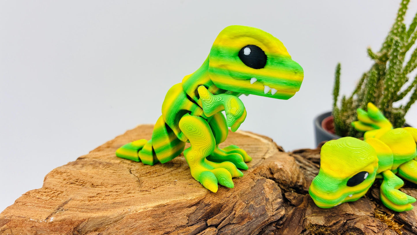 Beweglicher T-Rex – 3D-gedruckter Dinosaurier im Grün-Gelb-Farbverlauf