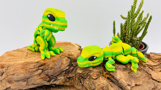 Beweglicher T-Rex – 3D-gedruckter Dinosaurier im Grün-Gelb-Farbverlauf