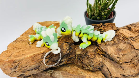 Flexi Mini Velociraptor – 3D-gedruckt | Optional als Schlüsselanhänger | Nachtleuchtend | Matcha Farben