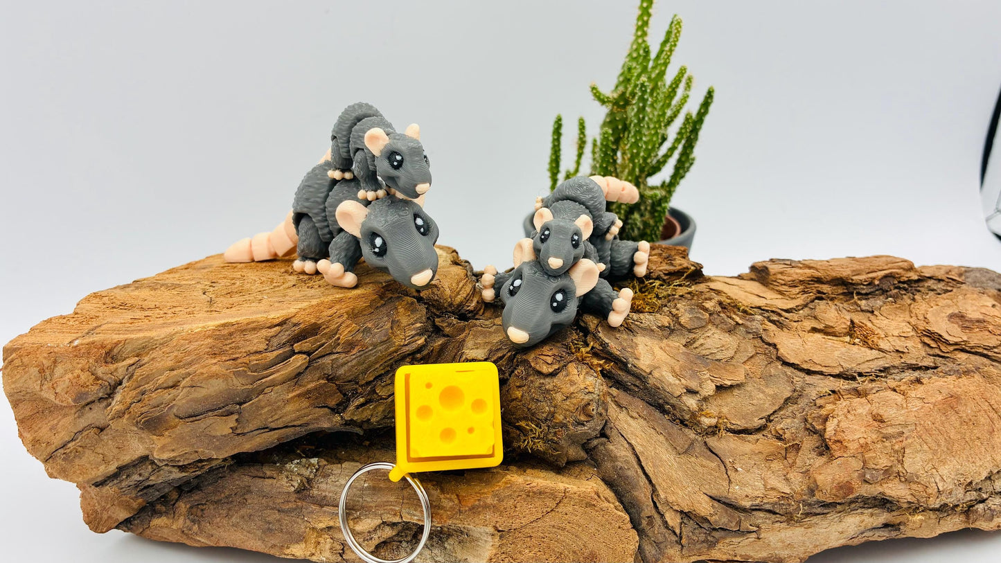 3D-gedruckte Mini-Ratte "Remy" – In verschiedenen Größen – Optional mit Käse-Clicker