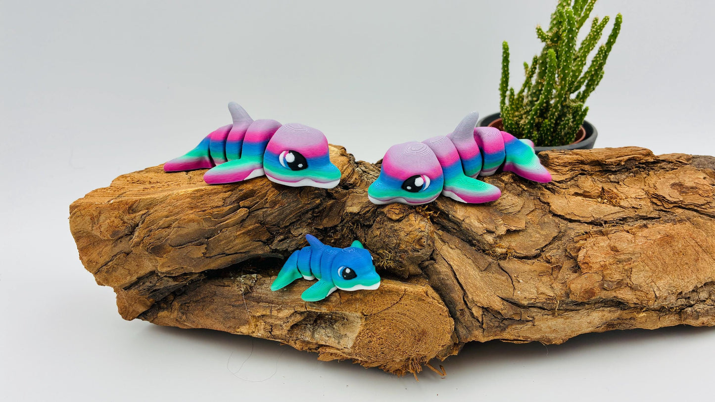 3D gedruckter beweglicher Delfin – Nordlichter Farbverlauf – Gelenkfigur / Flexi Toy – PLA Geschenk & Meerestiere Deko