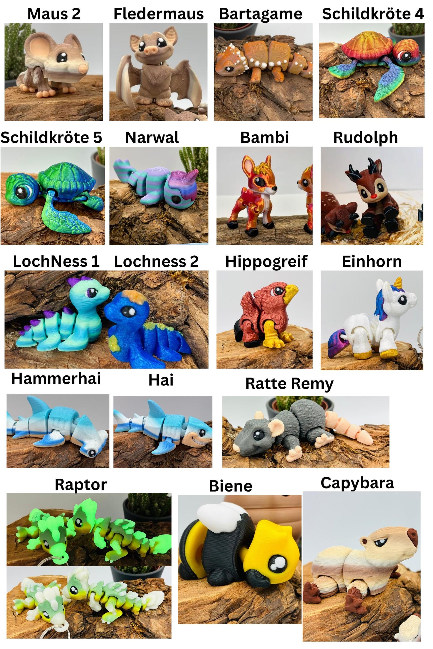 Flexi Tiere für Groß und Klein | 3D Druck Fidget | beweglich | Schreibtischdeko | Geschenkidee | Sets