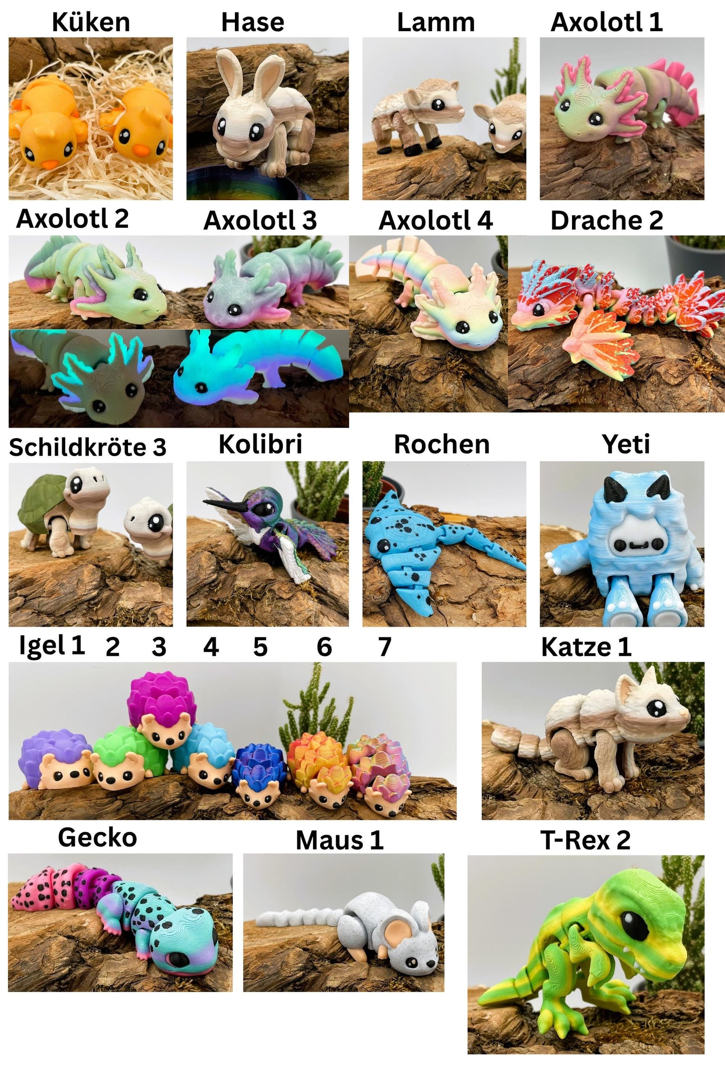 Flexi Tiere für Groß und Klein | 3D Druck Fidget | beweglich | Schreibtischdeko | Geschenkidee | Sets