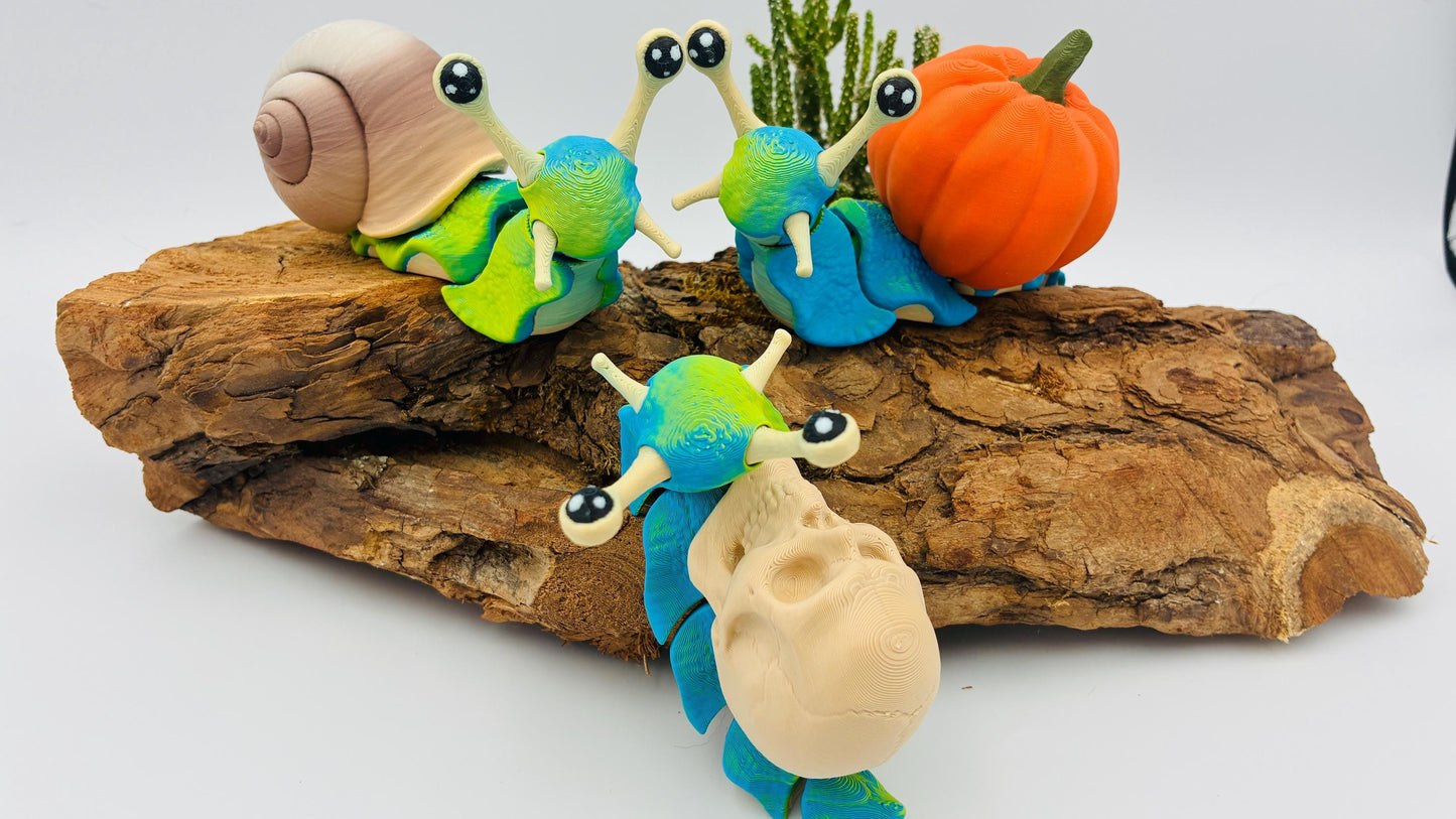 1.) 3D-gedruckte Schnecke – beweglich, austauschbares Schneckenhaus, Geschenkidee für Weihnachten / Nachtleuchtend / Ornament