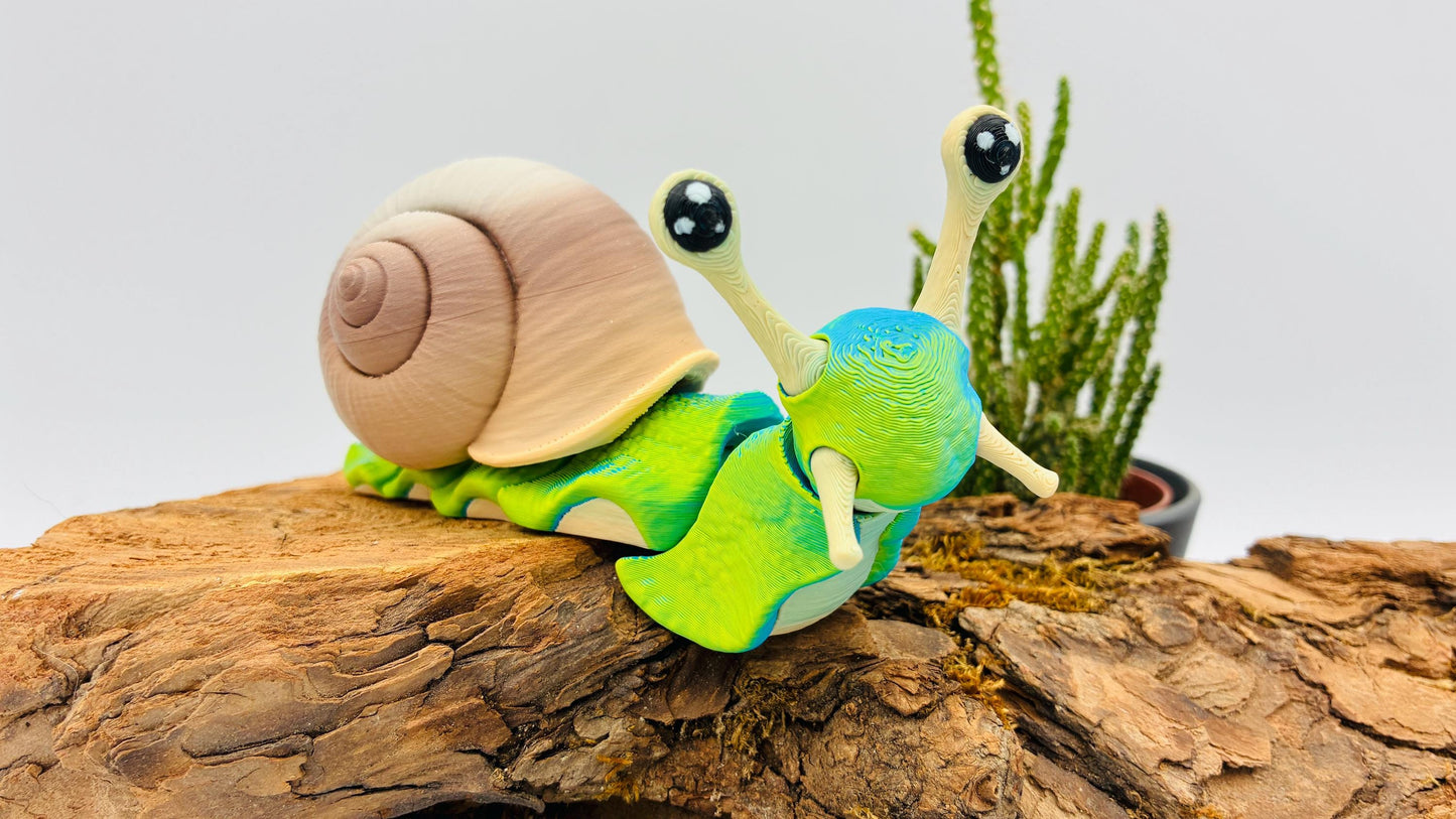 1.) 3D-gedruckte Schnecke – beweglich, austauschbares Schneckenhaus, Geschenkidee für Weihnachten / Nachtleuchtend / Ornament