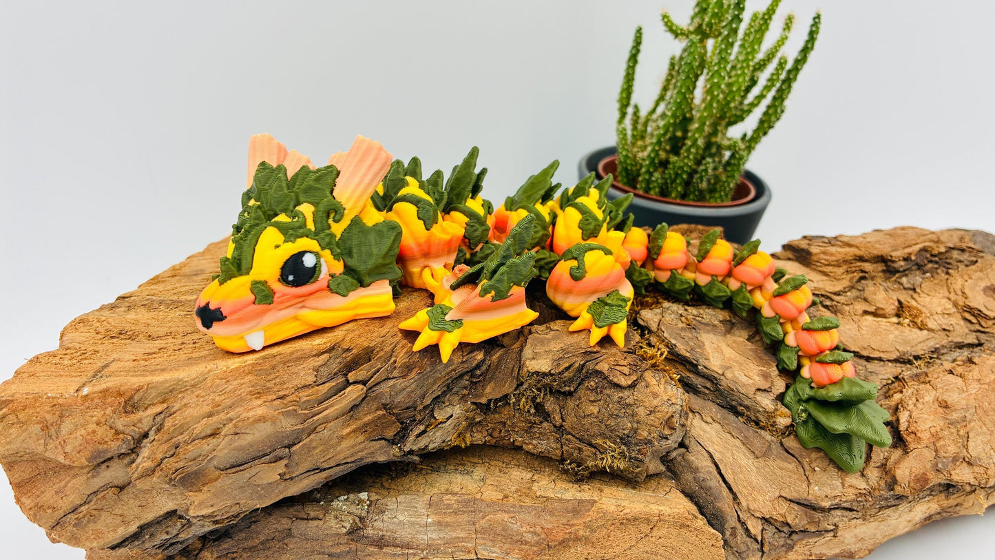 Beweglicher Baby Kürbis-Drache – 3D-gedruckt | Detailreiche Glieder | Halloween Deko & Geschenk