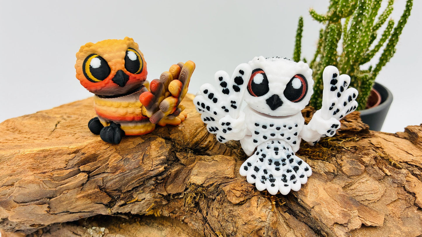 3D-gedruckte bewegliche Schneeeule „Hedwig“ oder braune Eule „Olaf“ – handgemachte Eulenfiguren, Geschenk & Deko