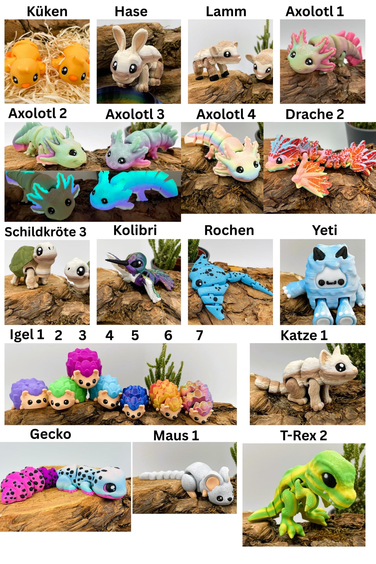 Flexi Tiere für Groß und Klein | 3D Druck Fidget | Adventskalender Füllung | beweglich | Schreibtischdeko | Geschenkidee | Sets