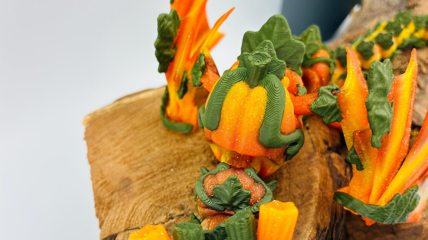 3D-gedruckter beweglicher Kürbisdrache – handgemachte Fantasyfigur, Herbstdeko & Geschenk für Drachenliebhaber