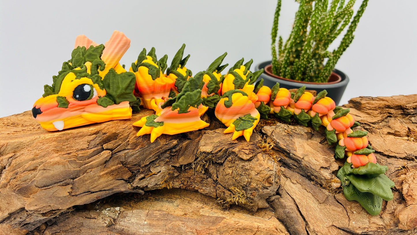 3D-gedruckter beweglicher Kürbisdrache – handgemachte Fantasyfigur, Herbstdeko & Geschenk für Drachenliebhaber