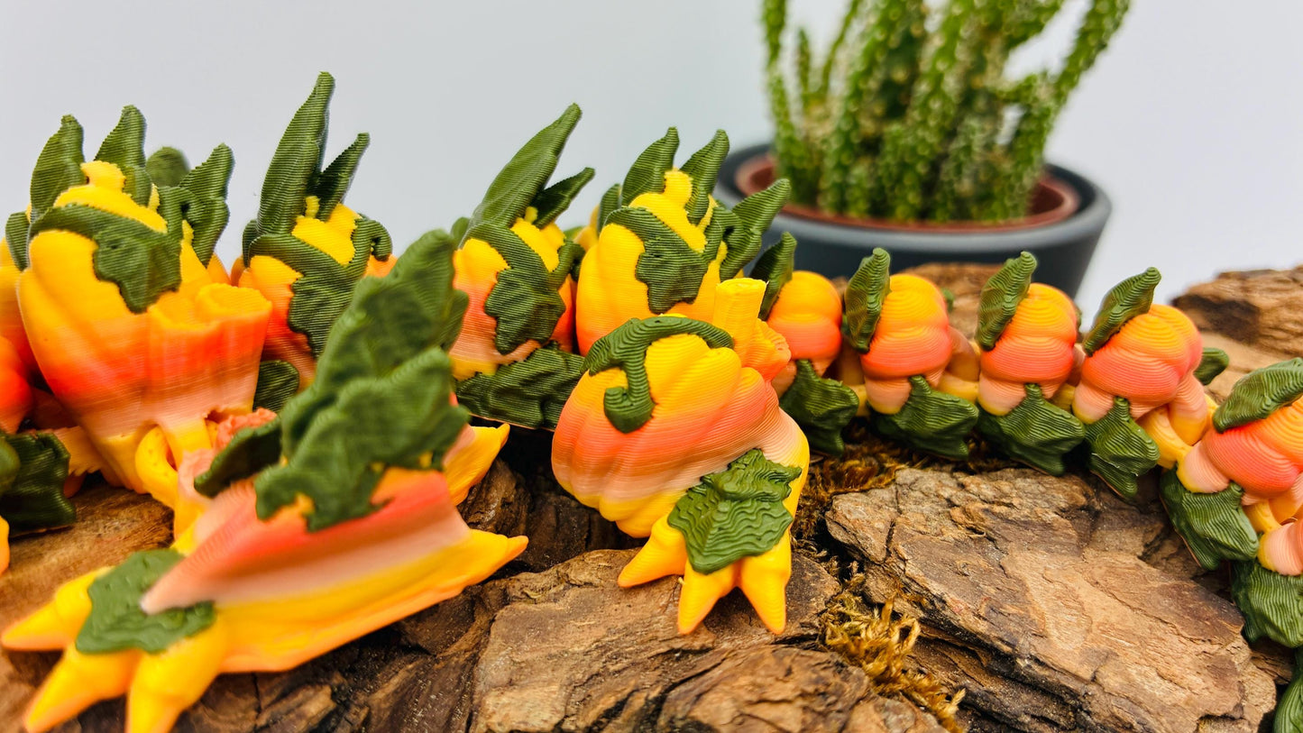 3D-gedruckter beweglicher Kürbisdrache – handgemachte Fantasyfigur, Herbstdeko & Geschenk für Drachenliebhaber
