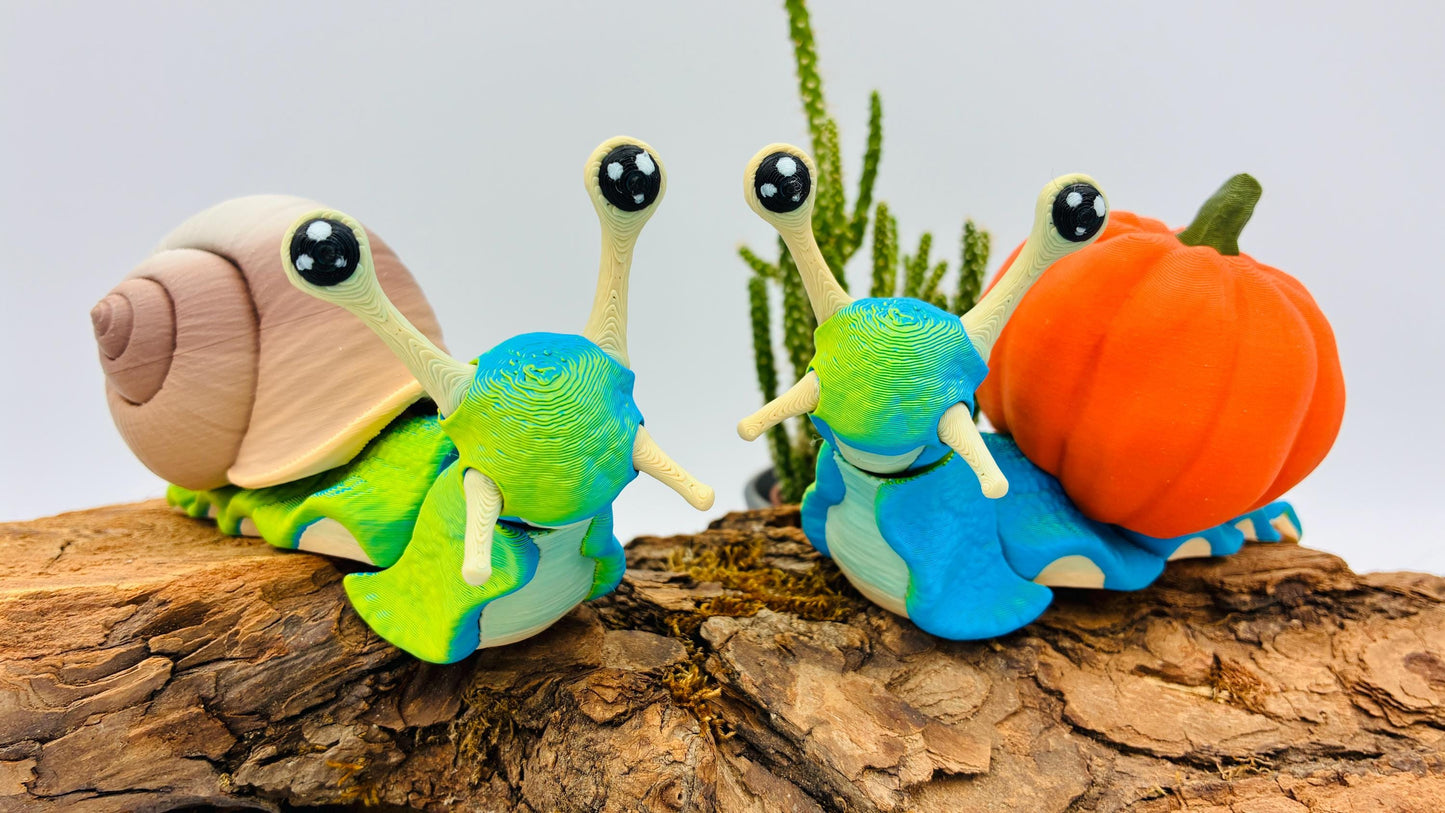 1.) 3D-gedruckte Schnecke – beweglich, austauschbares Schneckenhaus, Geschenkidee für Weihnachten / Nachtleuchtend / Ornament