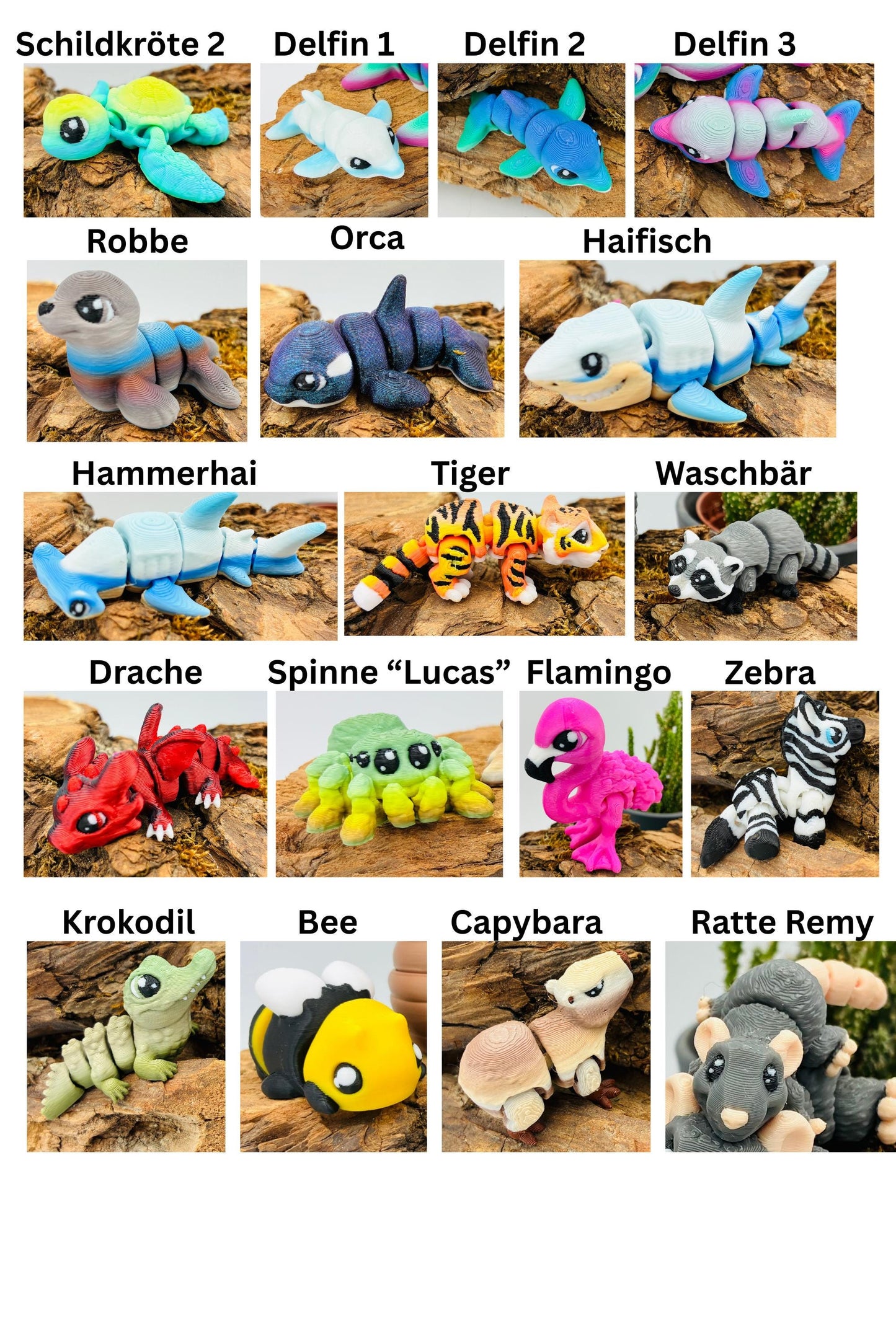 3D-gedruckte Mini-Tierchen ("Yordelz" 3,5–6,5 cm) – Wähle dein Set oder lass dich überraschen! Stressbälle Fidget Adventskalender Füllung