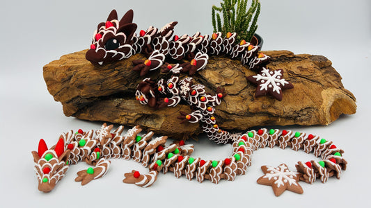 Beweglicher Baby Lebkuchendrache – handgemachte süße Dekofigur, Geschenkidee für Weihnachten, Fantasy & Drachenliebhaber
