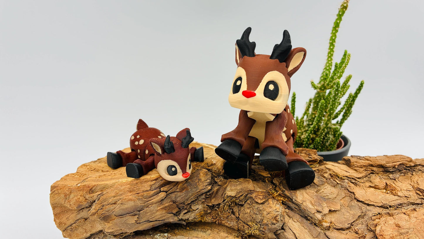 3D-gedrucktes bewegliches Rentier Rudolf oder Reh Bambi – niedliche Weihnachtsdeko, Geschenkidee & Sammlerfiguren