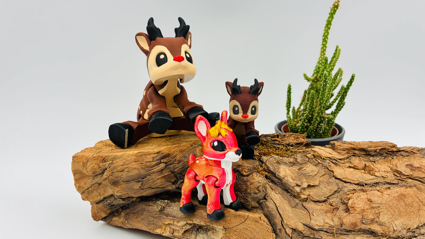 3D-gedrucktes bewegliches Rentier Rudolf oder Reh Bambi – niedliche Weihnachtsdeko, Geschenkidee & Sammlerfiguren