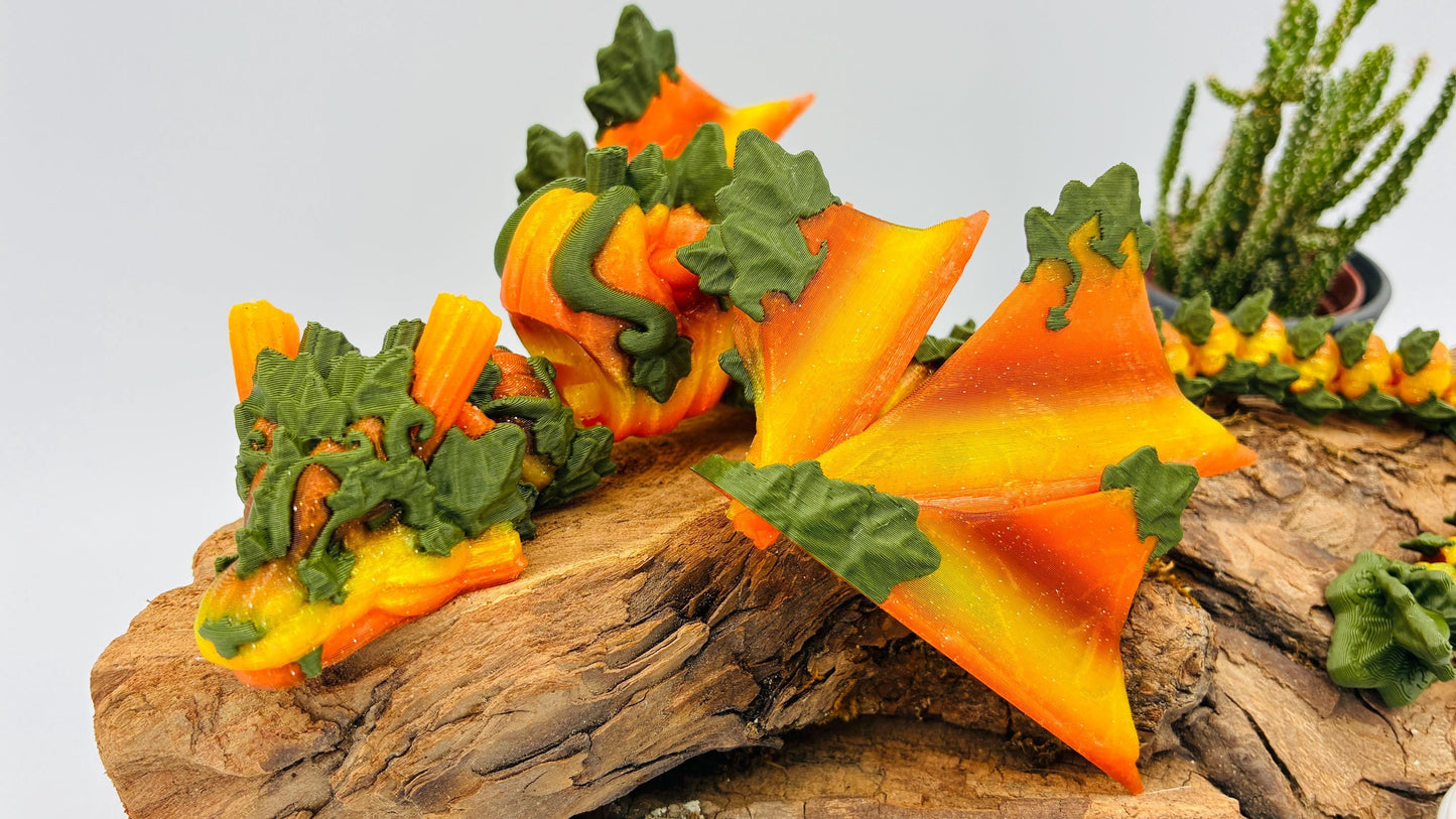 3D-gedruckter beweglicher Kürbisdrache – handgemachte Fantasyfigur, Herbstdeko & Geschenk für Drachenliebhaber