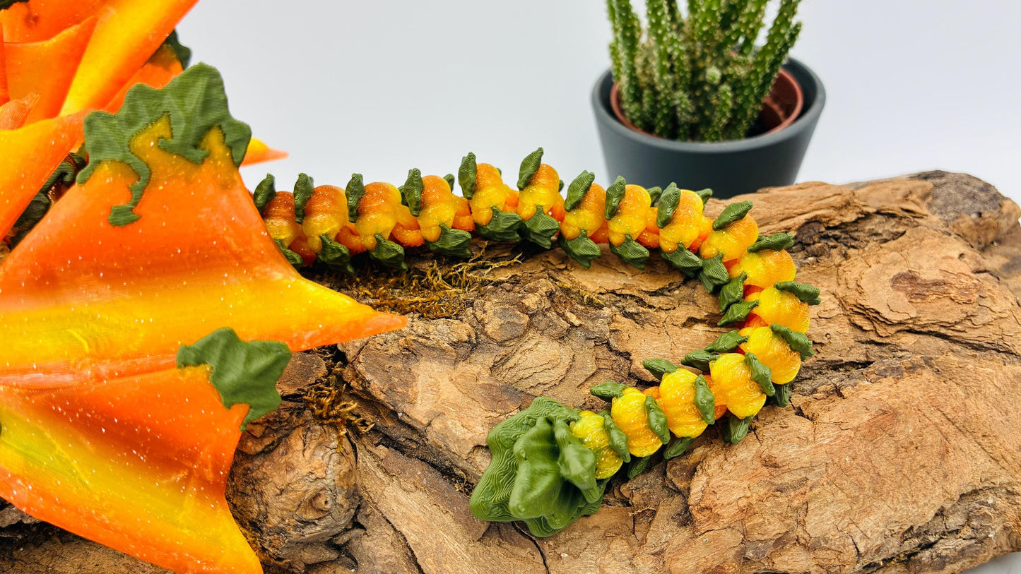 3D-gedruckter beweglicher Kürbisdrache – handgemachte Fantasyfigur, Herbstdeko & Geschenk für Drachenliebhaber