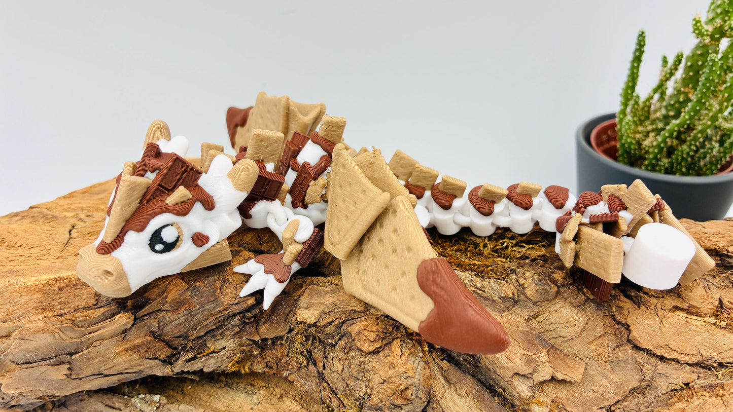 Beweglicher Baby S’mores Drache | 3D gedruckte Fantasyfigur | niedliches Drachenbaby | Geschenk für Fantasy- & Drachenfans
